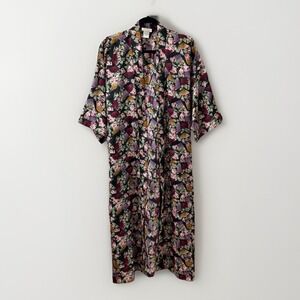 Vintage LA Intimates Lingerie Robe Womens Sz M Satin Kimono Floral Wrap‎ w/ Belt